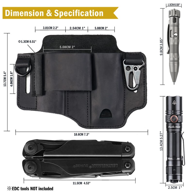 ST1 Leather Multitool Sheath - EDC Belt Organizer for Leatherman