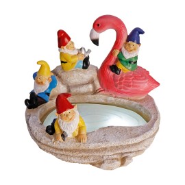 Solar-Powered Garden Gnomes and Flamingo Lantern Set with Mushroom Lights, 5 Colorful Dwarf Figurines Around a PondColor: As picture, Size: One Size