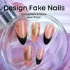 Black French Tip Press on Nails Medium Almond 3D Gold