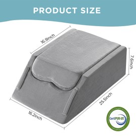 UBBCARE Leg Elevation Pillow for Leg/Knee Surgery Recovery, Memory Foam Double Leg Pillow with Velvet Washable Cover, Grey