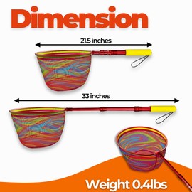 DaddyGoFish Red de pesca para niños – Bolsa de pesca telescópica ultraligera para atrapar pececillos, ranas, grillos, mariposas, en el agua, playa, lago, estanque, regalos para niños y niñas - 2 unidades, rojo + rojo