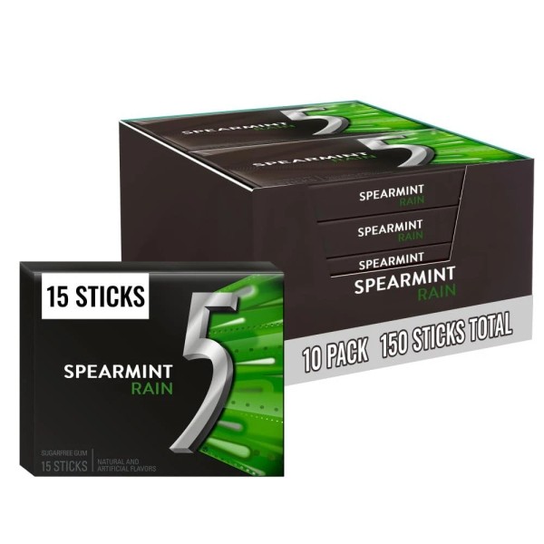 5 Gum Spearmint Rain Sugar Free Chewing Gum Bulk, 15