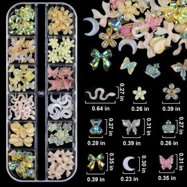 Kikonoke 2 Boxes 3D Flower Nail Charms Butterfly Bow Snake Rabbit Bear Shaped Nail Art Rhinestones Gems for DIY Nail Art Decoration Making Craft (Yellow)
