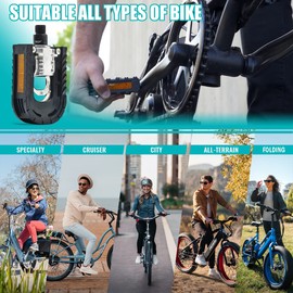Bicycle Pedals Folding Aluminum Alloy Bike Pedals with Reflectors and Anti-Rust Φ 14mm (9/16") Easy to Fold in Subway for Electric Bike MTB Road Bike