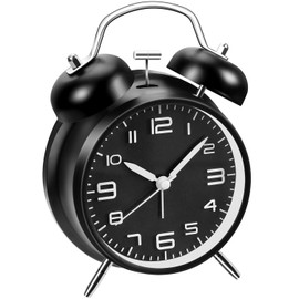 Loud Alarm Clock for Heavy Sleepers Adults, Metal 4 Inches Twin Bell Battery Operated Alarm Clocks for Bedrooms Decoration, Silent Non-Ticking (Black)