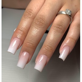 Bellelfin Short Ombre Press on Nails, 120Pcs Glossy Square Gradient Fake Nails Full Cover Pink Ombre False Nail Tips Natural Acrylic Nails Press ons for Women Girls Artificial Fingernails