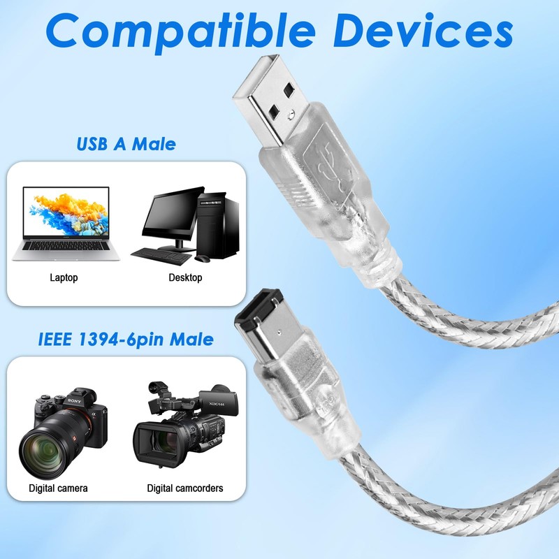 6ft Firewire to USB Adapter Cable 6 Pin IEEE 1394