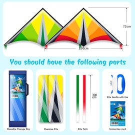 Larilook Delta Kite for Kids and Adults, Easy to Fly Kite, beginner kite for kids ages 4-8,Kite Handle and Line Included, (Green+Orange)