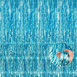 4 Pack 3.2x8.2ft Blue Tinsel Curtain Party Backdrop - Choonshow Foil Fringe Curtain Blue Party Decor Streamers for Birthday Bridal Shower Baby Shower Bachelorette Party Decorations