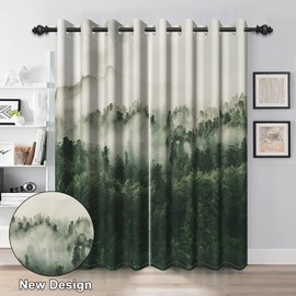Renaiss Foggy Forest Blackout Curtains, Misty Mountain Mystric Forest Thermal Insulated Curtains for Bedroom Natural Grommet Window Drapes for Kitchen 29W x 55L inches 2 Panels Set
