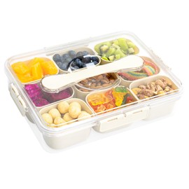 Snack Box Container, Portable Travel Charcuterie Board with Lid, Refrigerator Food Storage Box, Snack Organizer, Divided Storage Containers, chopped salad box (9 Compartment)