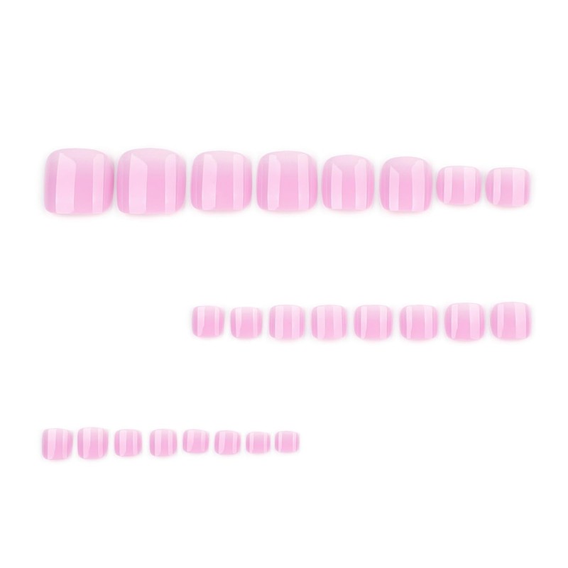 Pink White Press on Toenails Short Square Fake Toe Nails