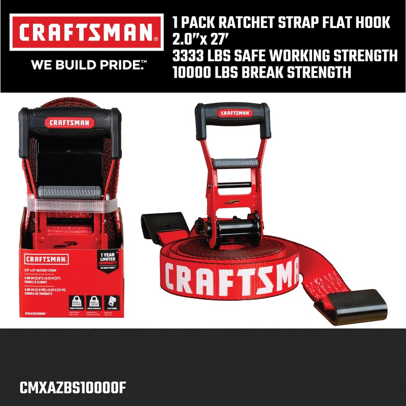 CRAFTSMAN CMXAZBS10000F Black/Red 2" x 27' Ratchet Tie Down Strap