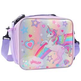 KEAIDUO Glitter Unicorn Lunch Bag for Kids Girls, Cute Fashion Insulated Cooler Bags Tote Bags for Girls with Adjustable Shoulder Strap for School Kindergarten Purple Unicorn