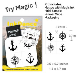 Semi-Permanent Tattoo, Tiny Anchor, Ship Wheel & Compass Rose, Long Lasting Temporary Tattoos, Waterproof Plant-Based Ink, Lasts 1-2 Weeks, Color Develops in 24 Hours MNF014, Set of 4