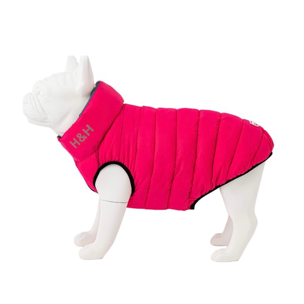 HUGO & HUDSON Dog Puffer Jacket - Clothing & Accessories for Dogs, Reversible Water Resistant Dog Coat with Collar Attachment Hole - Pink & Grey - M45