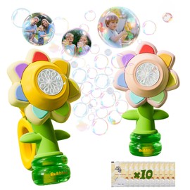RISINGOR Flower Bubble Machine, Bubble Machine Children with Lights and Dances, Outdoor & Indoor Children's Gift Bubble Machine Toys for Birthday Wedding Camping Parties (Yellow)