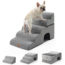 COZY KISS Extra Wide Dog Stairs with Tunnel, Detachable Large Pet Step for Small Medium Dog, Puppy or Cat, Ramp for High Bed, Couch, Sofa or Car, Stable, 19.7x33x22.4 inch, 5 Step, Grey