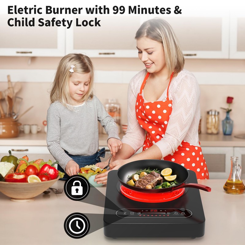 GIHETKUT Single Burner Electric Cooktop,110V 1800W Electric Stove Top with