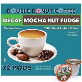 Double Donut Coffee Medium Roast Decaf Coffee Pods, Mocha Nut Fudge Flavored, for Keurig K-Cup Machines, 72 Single-Serve Capsules per Box