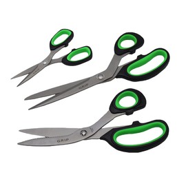Grip Titanium 3 pc Scissors Set - Stainless Steel Titanium - Home, Office, Workshop - Paper, Mesh, Plants, Rope, Fabric, Plastic