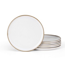 Herogo Ceramic 7.9 Inch Porcelain Dessert Plates Set of 6, Small Stoneware Dinner Plate Set, Double Reactive Glaze Large Dinnerware Plates for Kitchen, Microwave, Oven & Dishwasher Safe, Ivory White