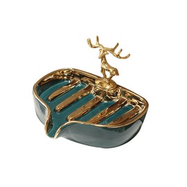 ELEGANTZ Decorative Soap Dish with Gold Reindeer – Luxury Ceramic Vanity Tray – Heart-Shaped Bathroom Sink Soap Holder – Elegant Countertop Accessory for Bathroom, Kitchen, or Home Decor