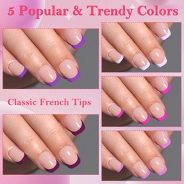 AddFavor French Tip Press on Nails Short Square Fake Nails - 150Pcs Purple French Nail Tips Acrylic Glue on Nails Press on Nail with Nail Glue and Adhesive Tabs 15 Sizes