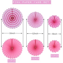 Bestage 6 Pcs Decoration Hanging Party Pink Paper Fans Set for Birthday Wedding Graduation Events Accessories