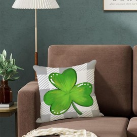 RABUSOFA St Patricks Day Pillow Covers 18x18 Inch,Buffalo Plaid Shamrock Decorations Holiday Spring Decorative Pillow Case Decor for Sofa Couch Gray and Green