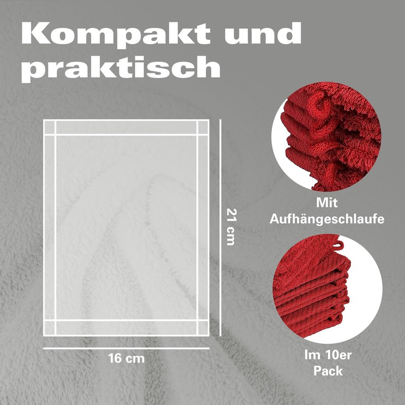 Pack of 10 Wash Mitts, 15 x 21 cm, 100% Cotton
