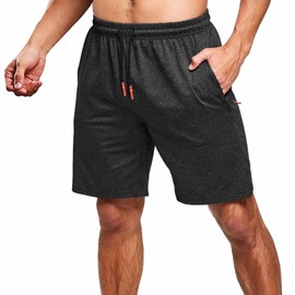 JustSun Men's Sports Shorts with Zip Lightweight Stretch Fabric, black, xxl