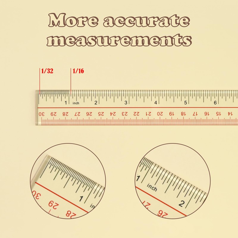 BAYTORY 6 Pieces Clear Plastic Rulers 12 Inch Transparent Acrylic