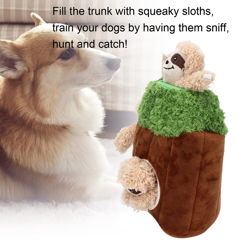Sloth Trunk Holes Toys for Dog Squeaky Plush Toys Hide