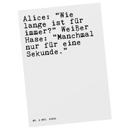 Mr. & Mrs. Panda Alice in Wonderland Postcard "Wie lange ist..." [German Language] Gift, Picture Postcard, Saying, Lewis Carroll, Sayings