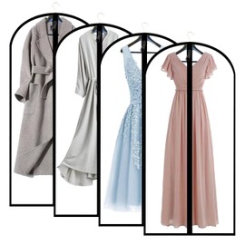 JSF Garment Bags with Zip, Pack of 4 Breathable Garment Covers - 160 cm Clothing Protection Mothproof Translucent Suit Bag for Long Dresses, Evening Dress, Tuxedo Suits, Coats, Men, Protection