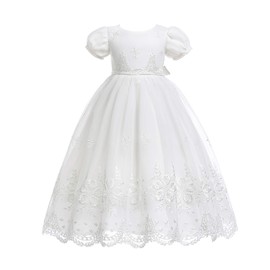 Glamulice Baby-Girls Newborn Satin Christening Baptism Floral Embroidered Dress Gown Outfit
