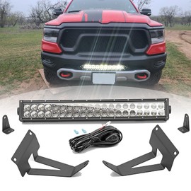 WSays Compatible with Dodge RAM 1500 2WD/4WD 2019-2024 120W 22'' Straight LED Work Light Bar and Lower Front Behind Grille Hidden Bumper Mounting Brackets w/Wiring Kit