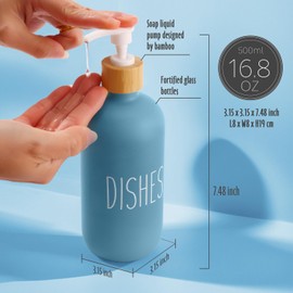 Loochica Blue 2 Pack Glass Soap Dispenser Set, Hand and Dish Glass Soap Dispensers for Kitchen Sink, Kitchen Soap Dispenser Set Suitable for Kitchen Décor