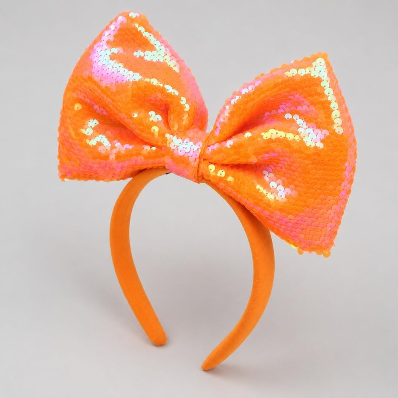 Orange Big Hair Bow Headband, Sequin Party Glitting Headwear for
