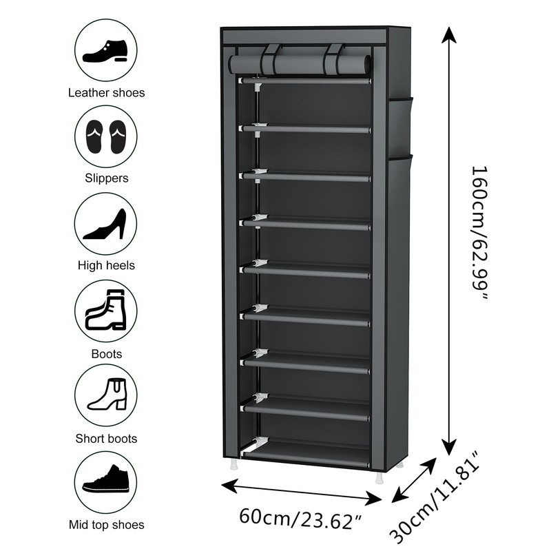 Calmootey 9 Tier Shoe Rack Organizer,Portable Shoe Shelf with Nonwoven