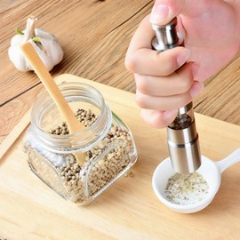 TOBEOME 2PCS Manual Salt and Pepper Grinder Set Stainless Steel Push Button Grinder Thumb Grinder for Black Pepper Sea Salt