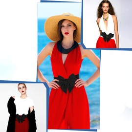 Tweruna Bow Belts for Women, Black Bow Belt Women, Vintage Bowknot Wide Elastic Stretchy Waist Belt for Dress, Wedding, 2.4 Inch Wide