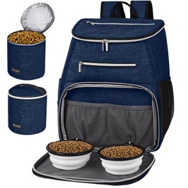 BAGLHER 丨Dog Travel Bag Backpack,Airline Approved Pet Supplies Backpack,Dog Travel Backpack With 2 Silicone Collapsible Bowls and 2 Food Baskets Dark Blue