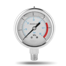 0-60Bar 0-6Mpa Pressure Gauge, Pressure 1/4 Inch NPT 60 mm Diameter Air Pressure Hydraulic Water Pressure Gauge, Metal Pressure Gauge