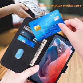 Moment Dextrad for Moto G 5G 2024 Case Wallet/G Play 5G 2024 Case,Card Holder Slots,Wrist Strap,TPU Interior Protective,Stand PU Leather Folio Flip Cover (Black)