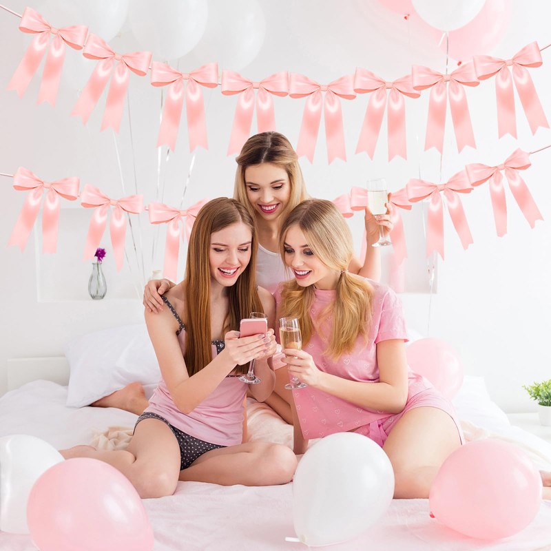 3Pack Pink Bow Garland Banner, Pink Ribbon Bow Party Decorations
