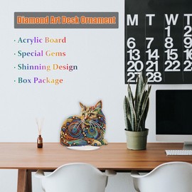 Eiflow Tabletop Diamonds Painting Kit Animal Ornament, 7.4x7.4inch Stand Up Diamond Art Kit for Adults Cat, DIY Special Gem Painting Desk Placement Board Kit
