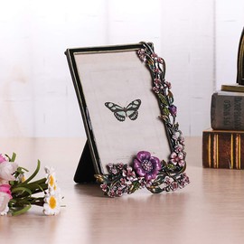 Vintage Picture Photo Frames - 4x6 Flower Pattern Antique Picture Frame, Retro Metal Ornate Flower Frame with Glass, Tabletop and Wall Hanging Home Decor, Decorative Gallery Art Photo Display ﻿