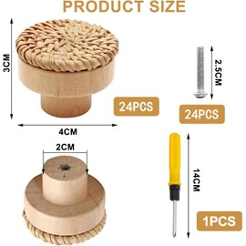 LOEPENLE Pack of 24 Rattan Furniture Knobs, Cabinet Knobs, Boho Decoration, Furniture Knobs, Wooden Drawer Handles, Wooden Knobs, Cupboard Knobs for Children's Room, Vintage Drawer Cabinet, Wooden